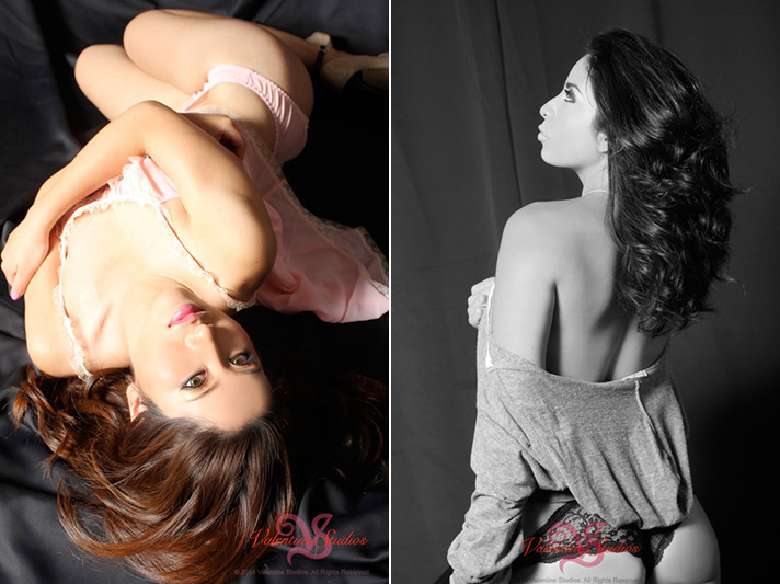 Photos of beautiful women in their boudoir photo shoots at Valentine Studios.
