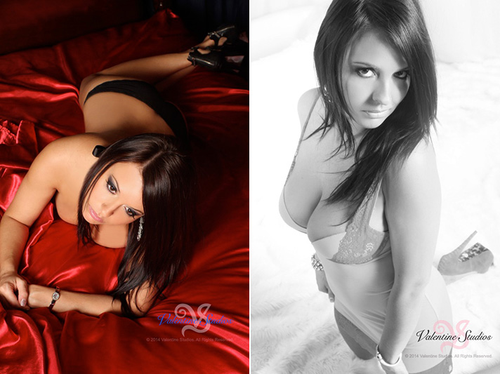 Striking glamorous poses at Valentine Studios boudoir photo shoot in San Diego, CA.