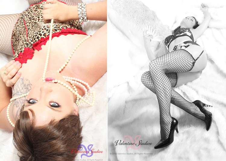 Beautiful women in sexy photos during their boudoir photo sessions at Valentine Studios.